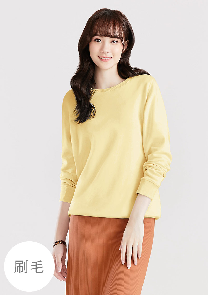 保暖.MIT永續環保材質-圓領刷毛大學T