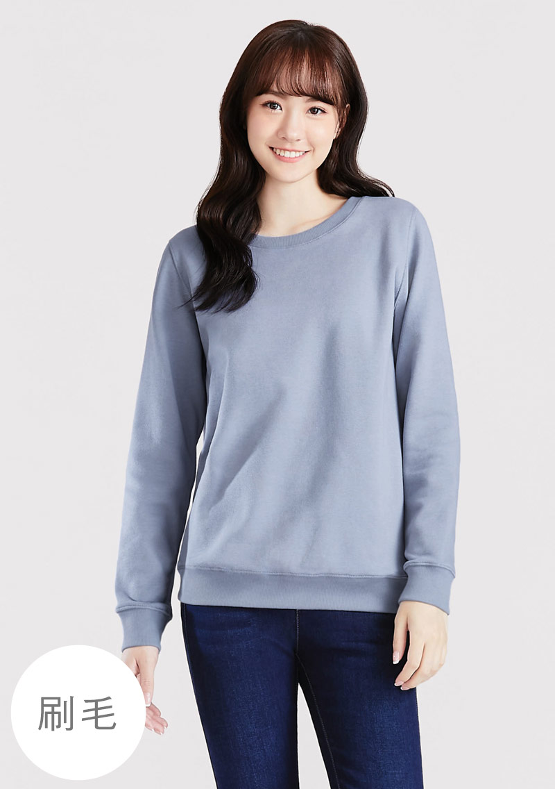 保暖.MIT永續環保材質-圓領刷毛大學T