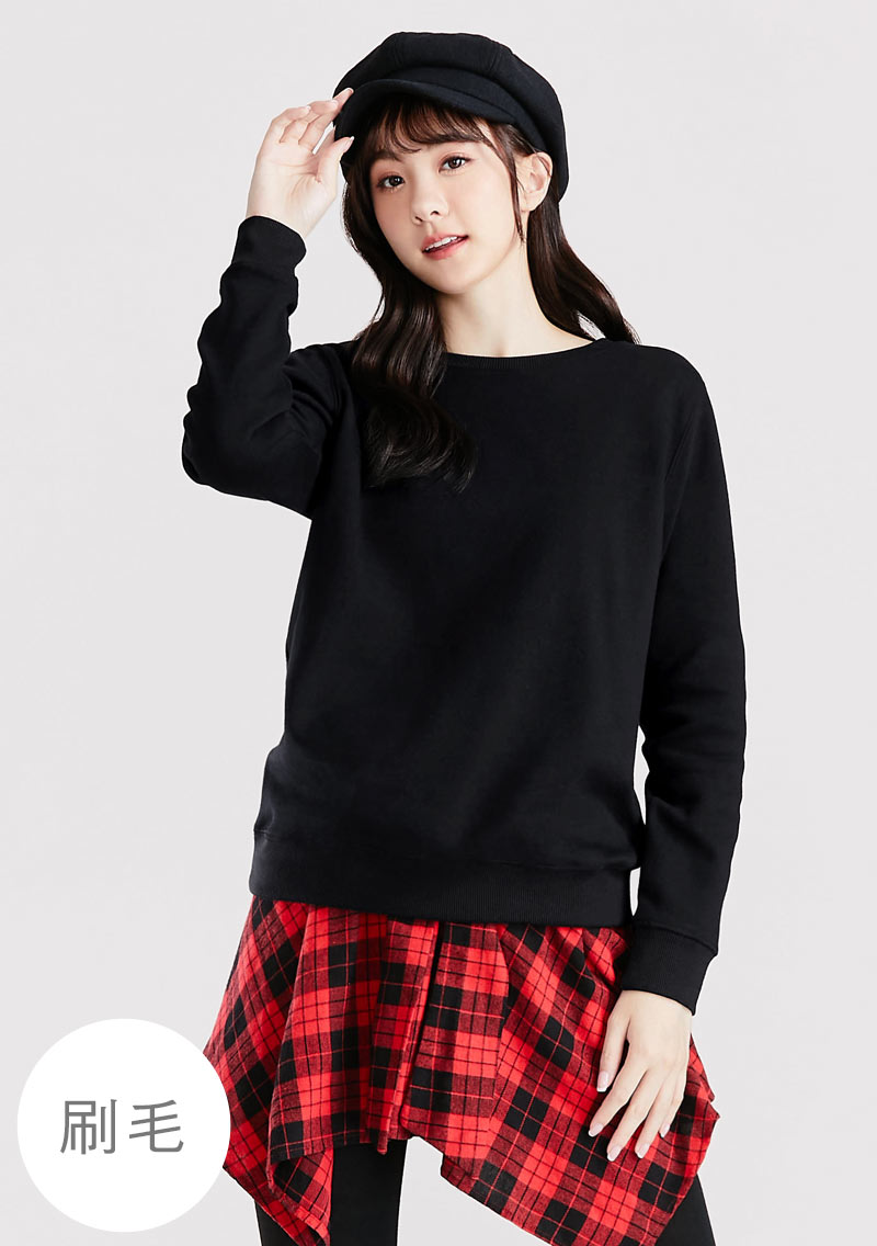 保暖.MIT永續環保材質-圓領刷毛大學T