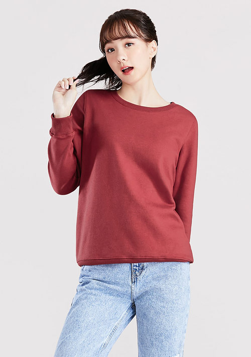 保暖.MIT永續環保材質-圓領刷毛大學T