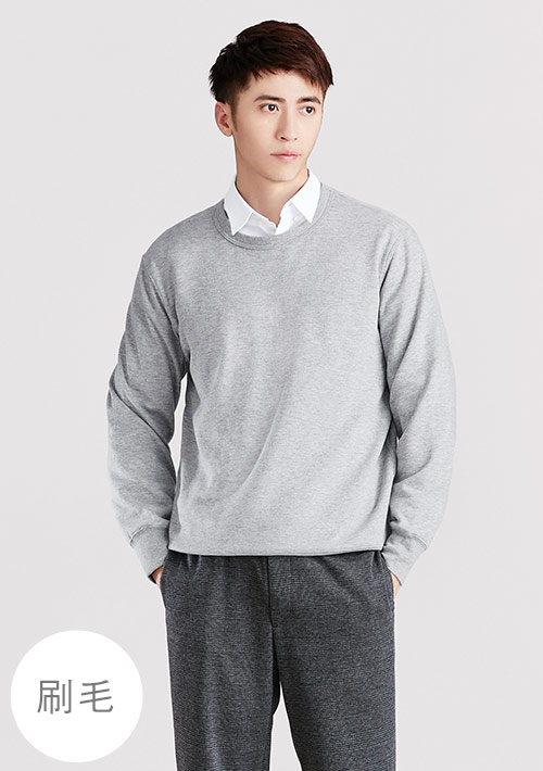 保暖.MIT永續環保材質-圓領刷毛大學T-男裝