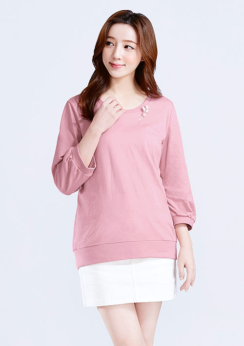 純棉七分泡泡袖上衣
