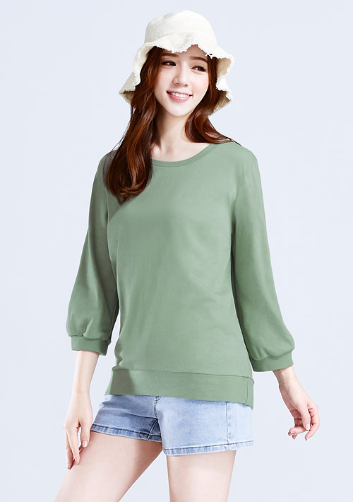 純棉七分泡泡袖上衣