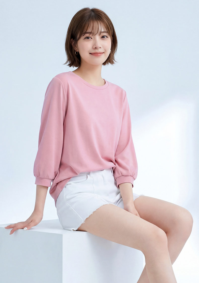 純棉七分泡泡袖上衣