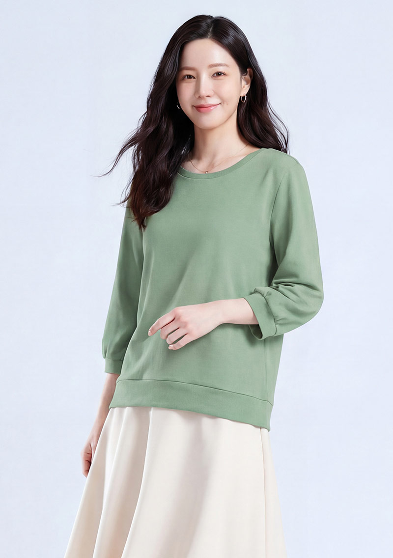 純棉七分泡泡袖上衣