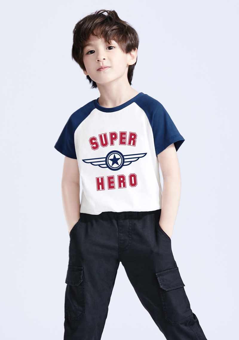 超級英雄純棉配色印花T恤-童裝
