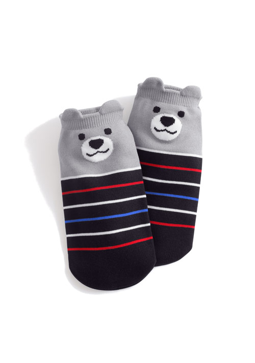 熊熊條紋涼感短襪