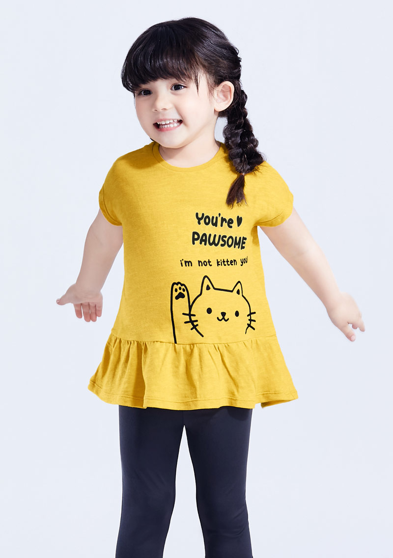 可愛貓咪竹節棉印花T恤-童裝