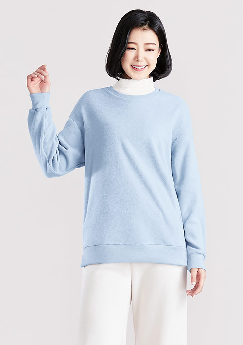 保暖.柔軟.舒適.MIT環保材質-Fleece輕量保暖寬鬆圓領上衣