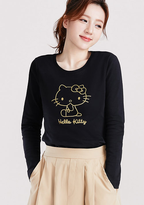 Hello Kitty 純棉磨毛長袖印花T恤-01