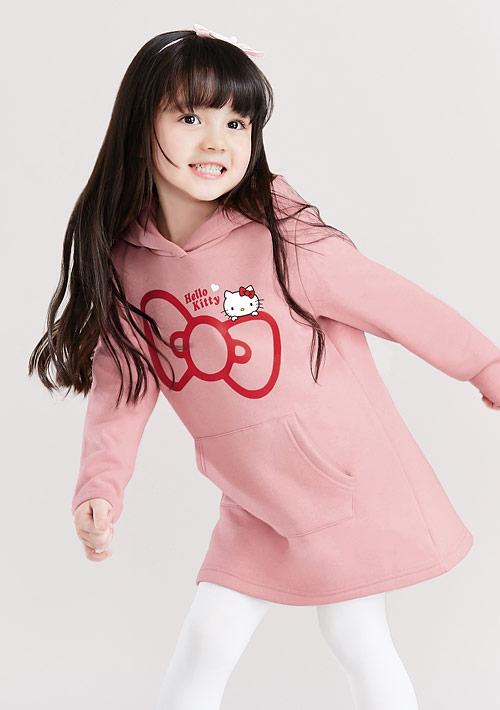 Hello Kitty 刷毛連帽印花長版上衣-童裝-01
