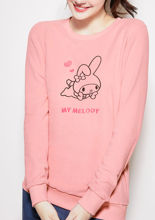 My Melody Fleece輕量保暖繡花T恤-01