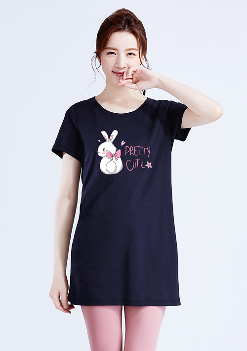 兔子純棉長版印花T恤
