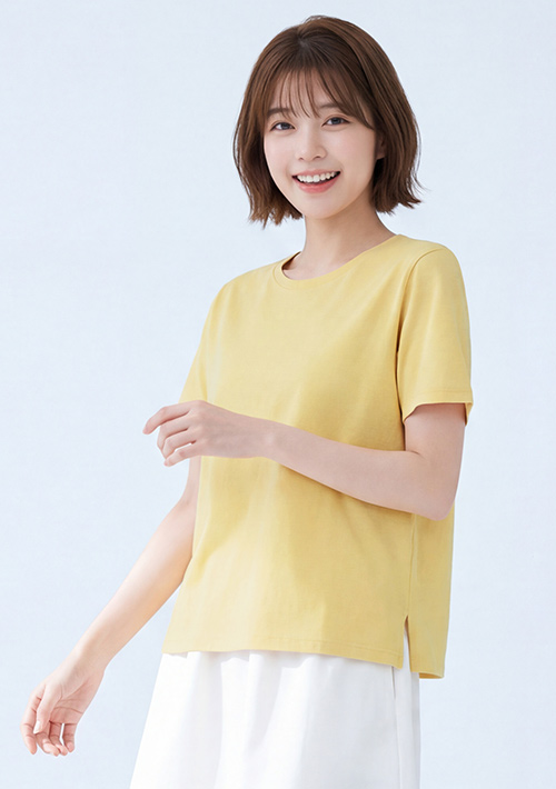 純棉圓領側開衩短上衣