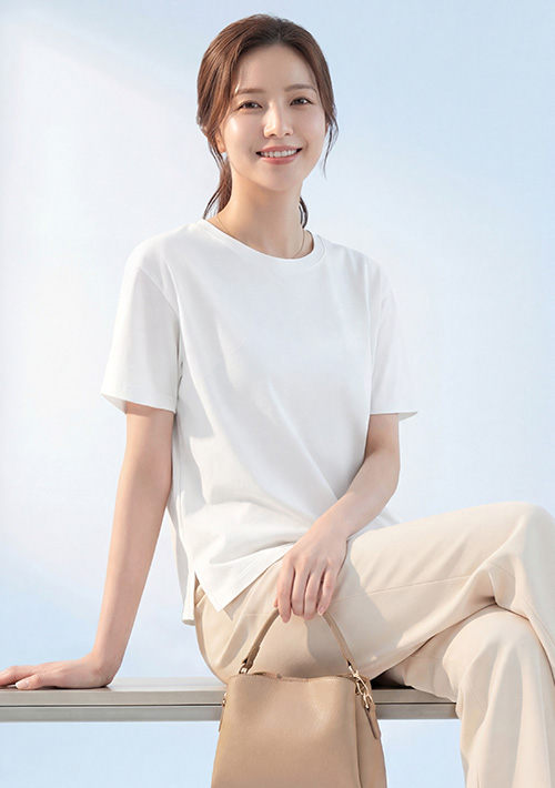純棉圓領側開衩短上衣
