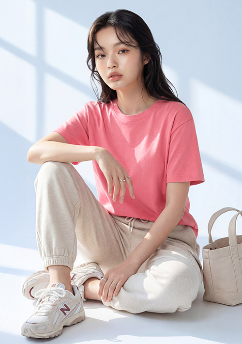 純棉圓領側開衩短上衣