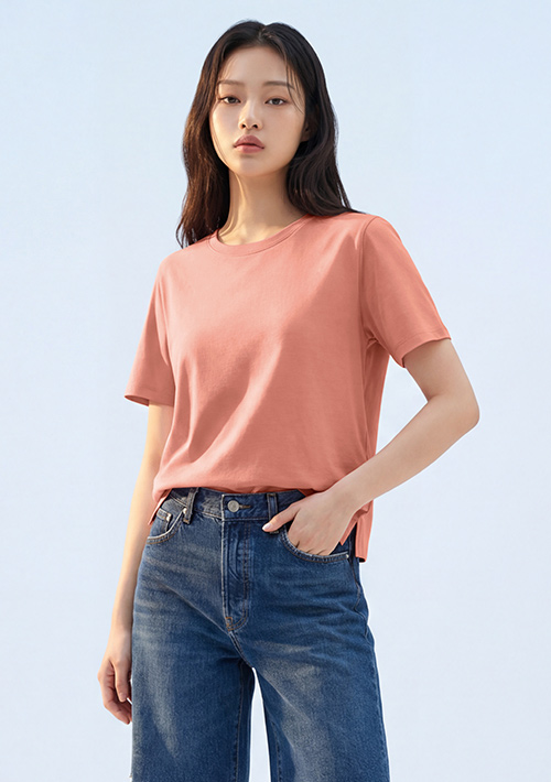 純棉圓領側開衩短上衣