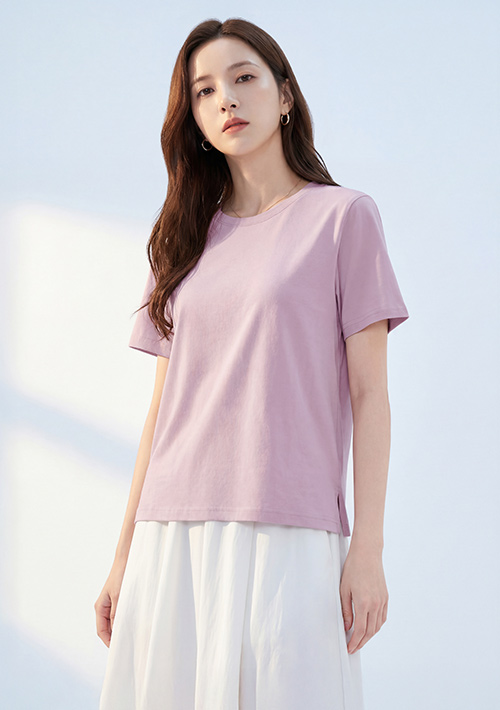 純棉圓領側開衩短上衣