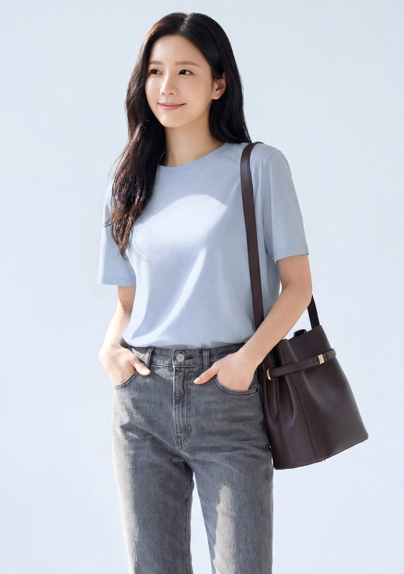 純棉圓領側開衩短上衣