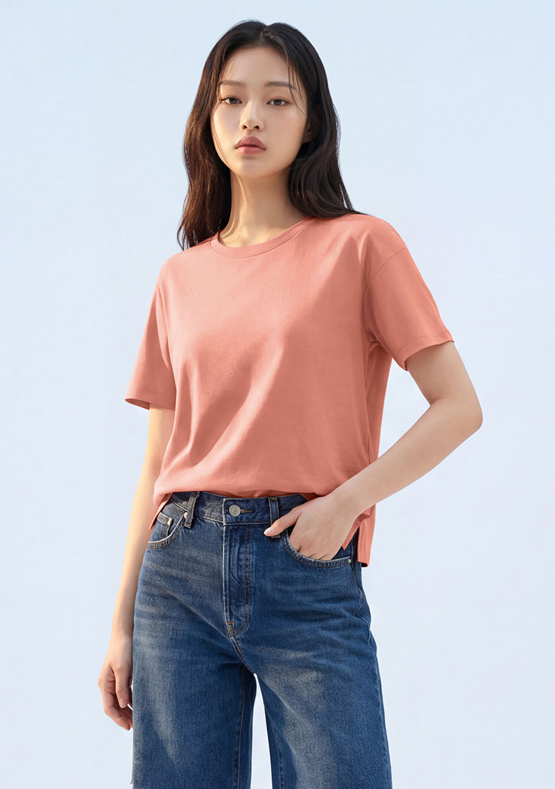 純棉圓領側開衩短上衣