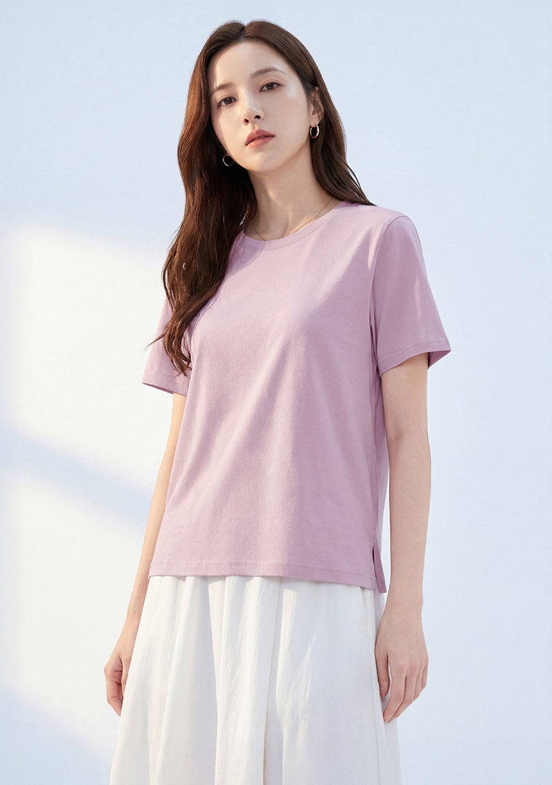 純棉圓領側開衩短上衣