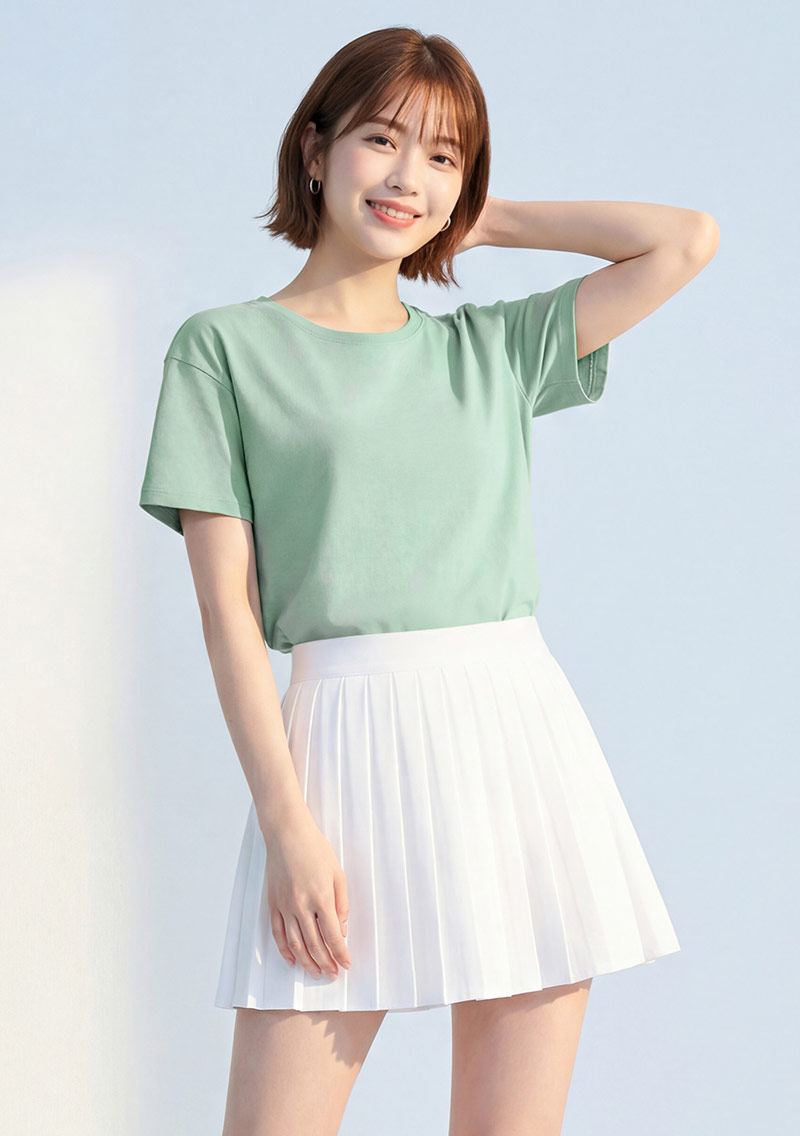 純棉圓領側開衩短上衣