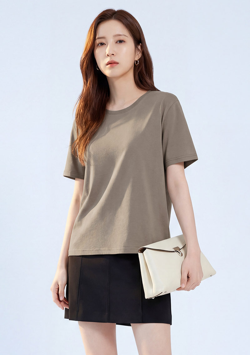 純棉圓領側開衩短上衣