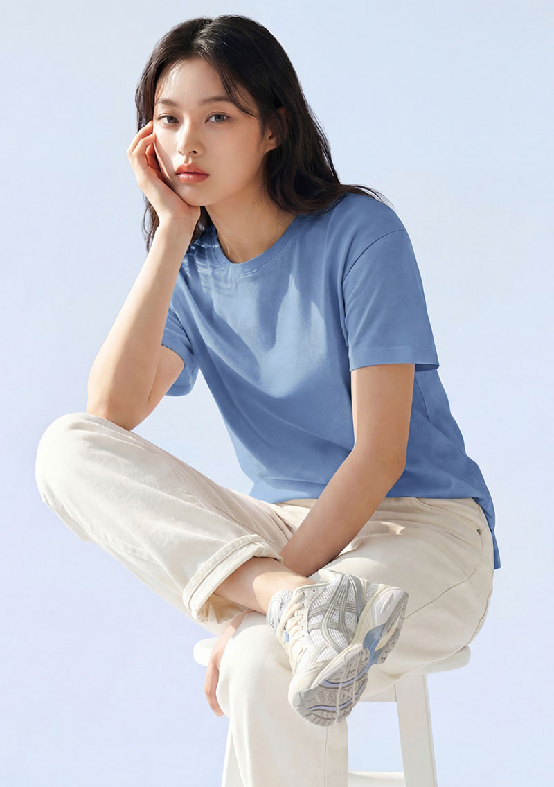 純棉圓領側開衩短上衣